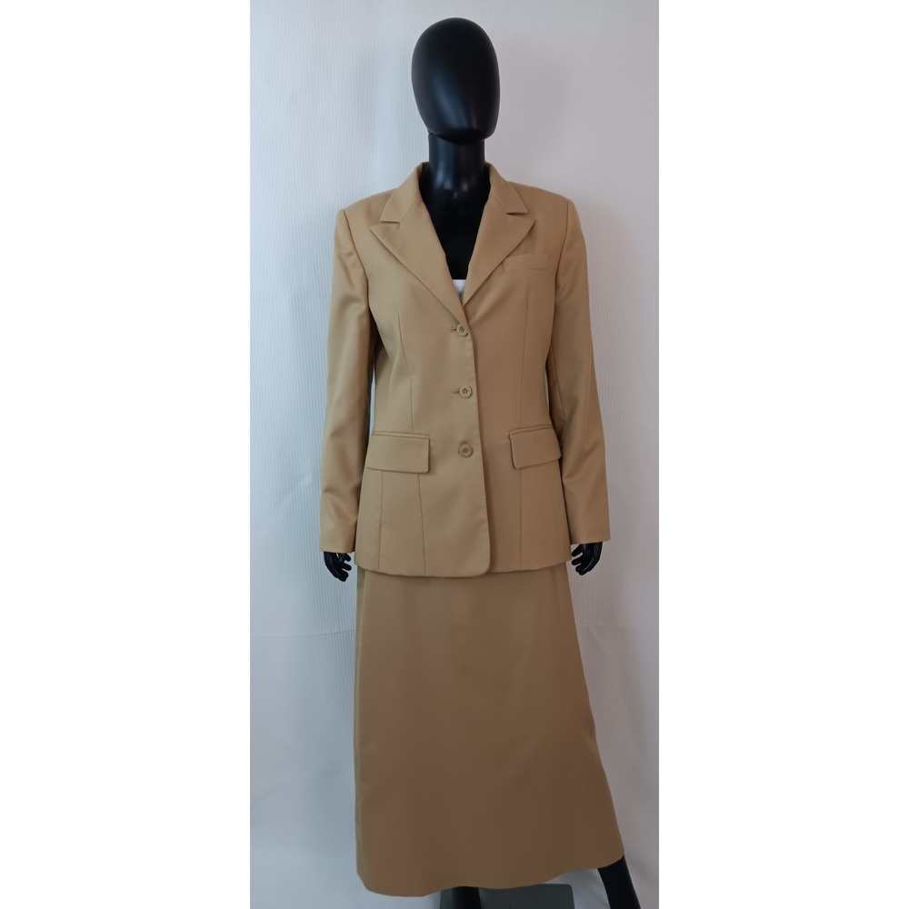 J.G. HOOK Womens 100% Wool Skirt Suit Brown Blazer Size 10 Skirt Size 8 Camel